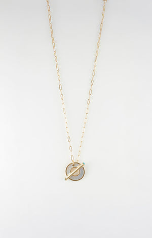 Collier pendentif - Acier inoxydable & nacre - Doré