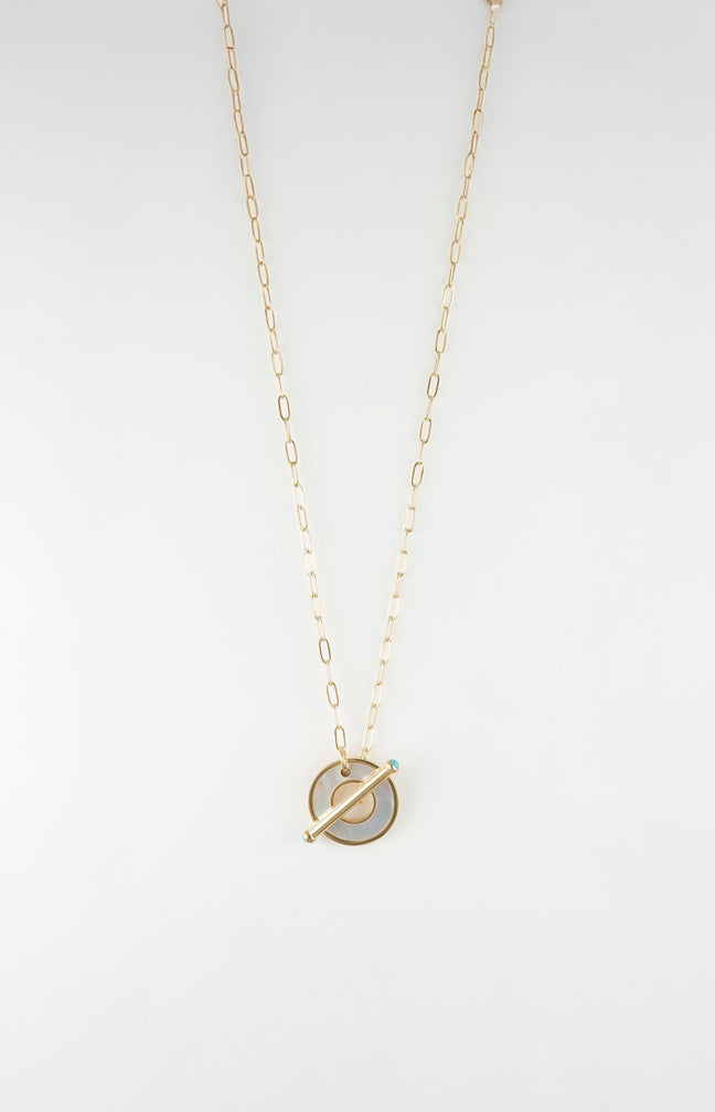 Collier pendentif - Acier inoxydable & nacre - Doré