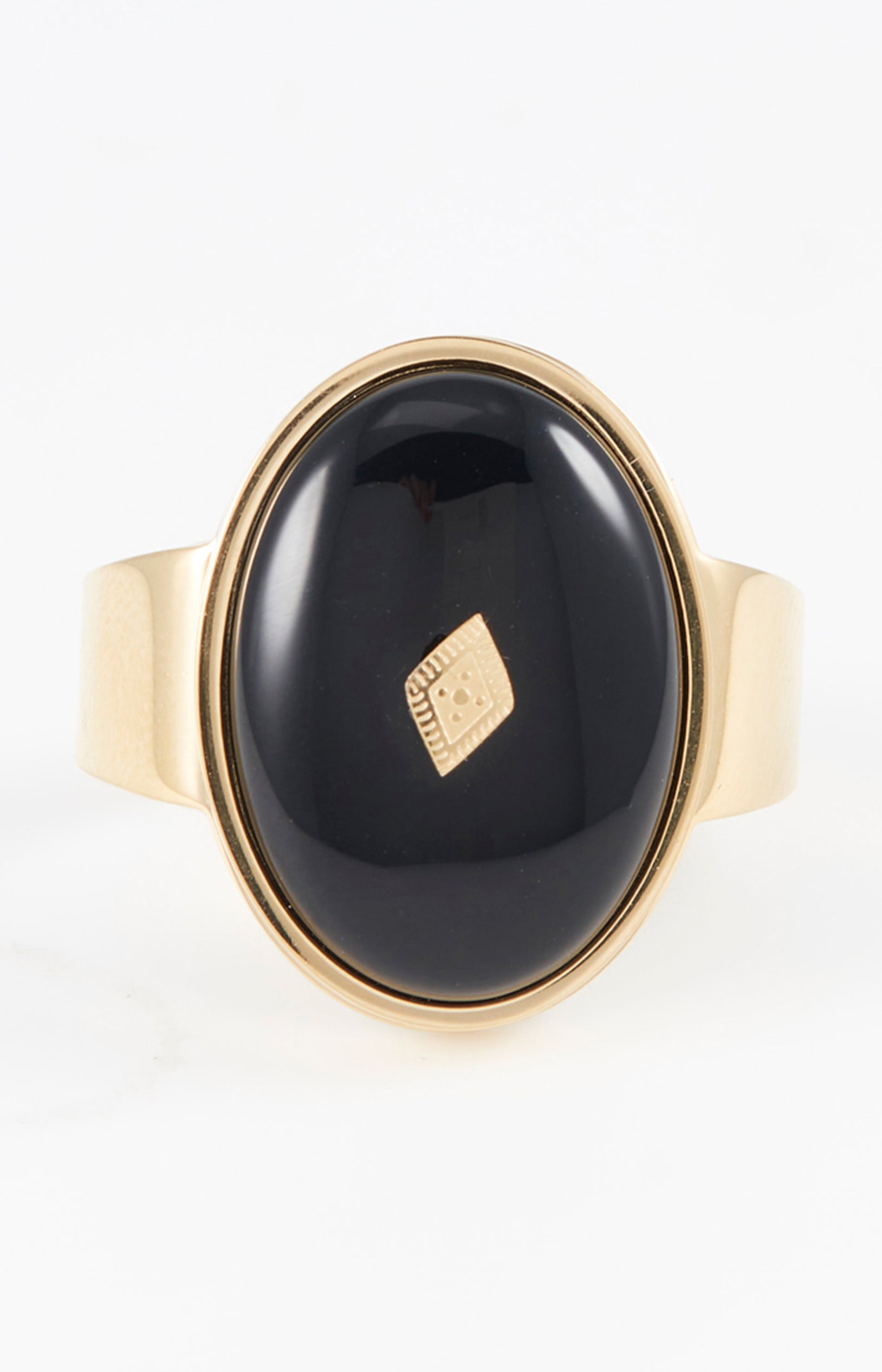 Bague ajustable - Acier inoxydable & onyx - Doré & noir