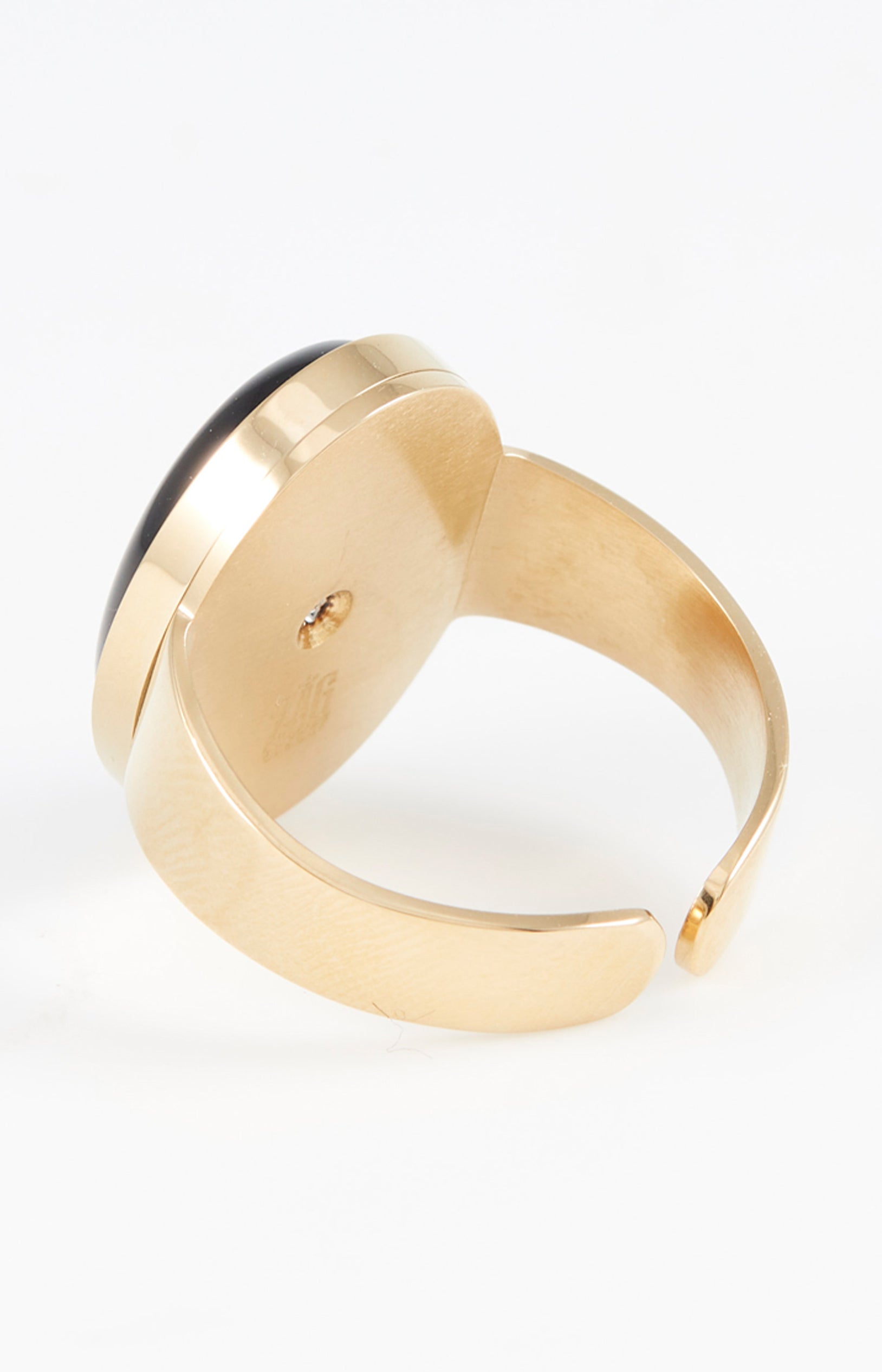 Bague ajustable - Acier inoxydable & onyx - Doré & noir