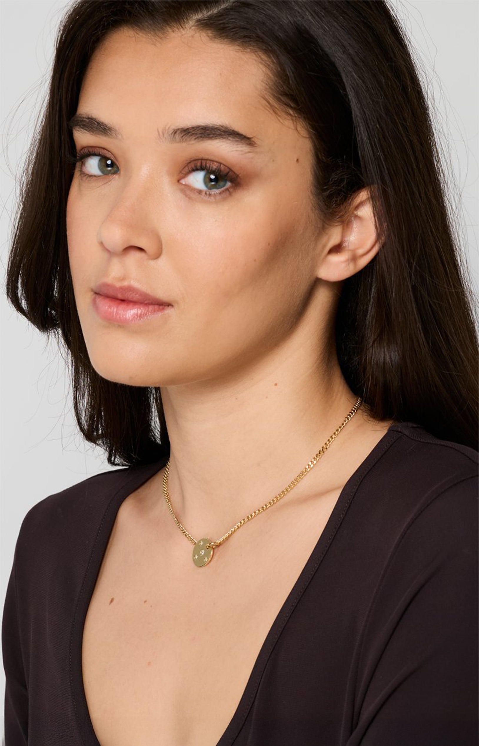 Collier pendentif zirconiums - Acier inoxydable - Doré & blanc