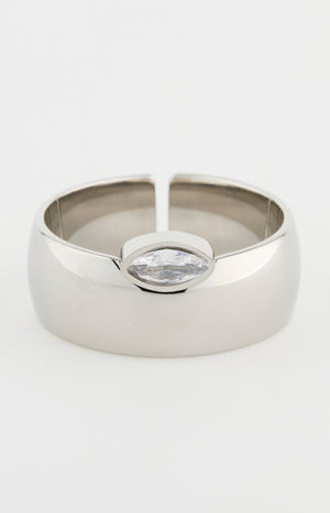 Bague ajustable - Acier inoxydable & zirconiums - Argenté