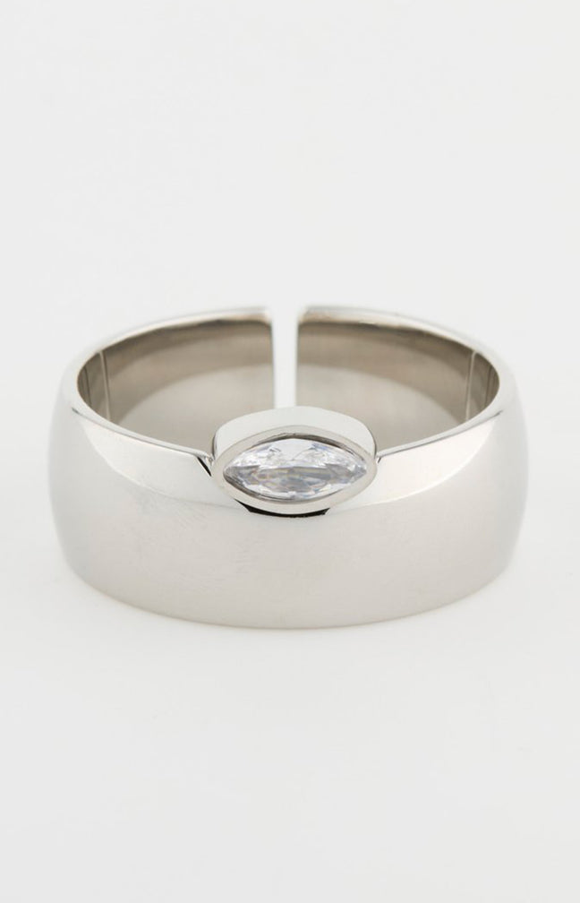 Bague ajustable - Acier inoxydable & zirconiums - Argenté