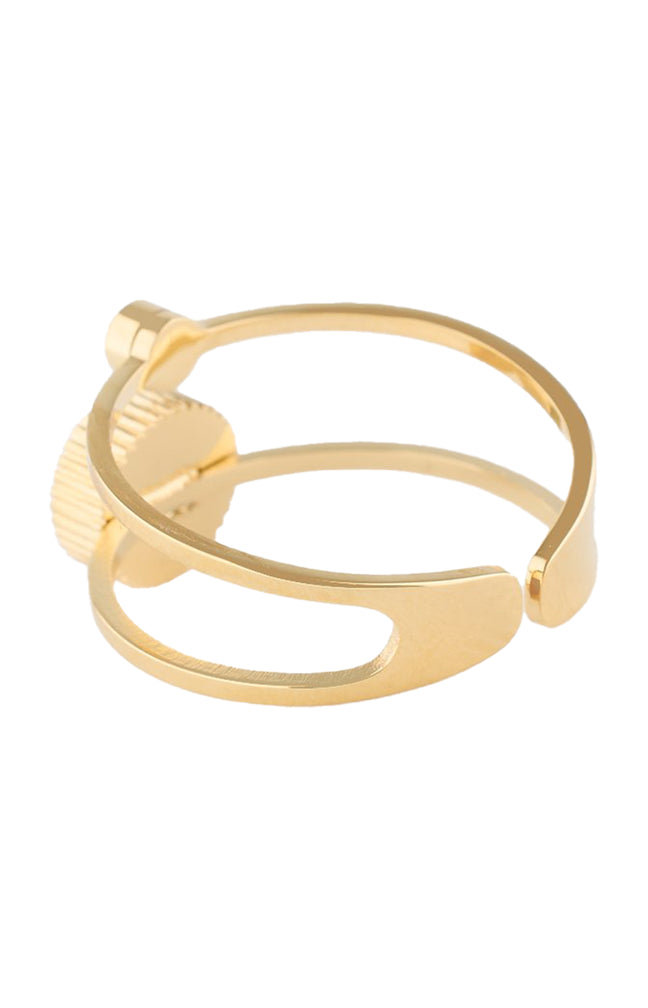 Bague ajustable - Acier inoxydable & cristal - Œil de tigre - Doré & marron