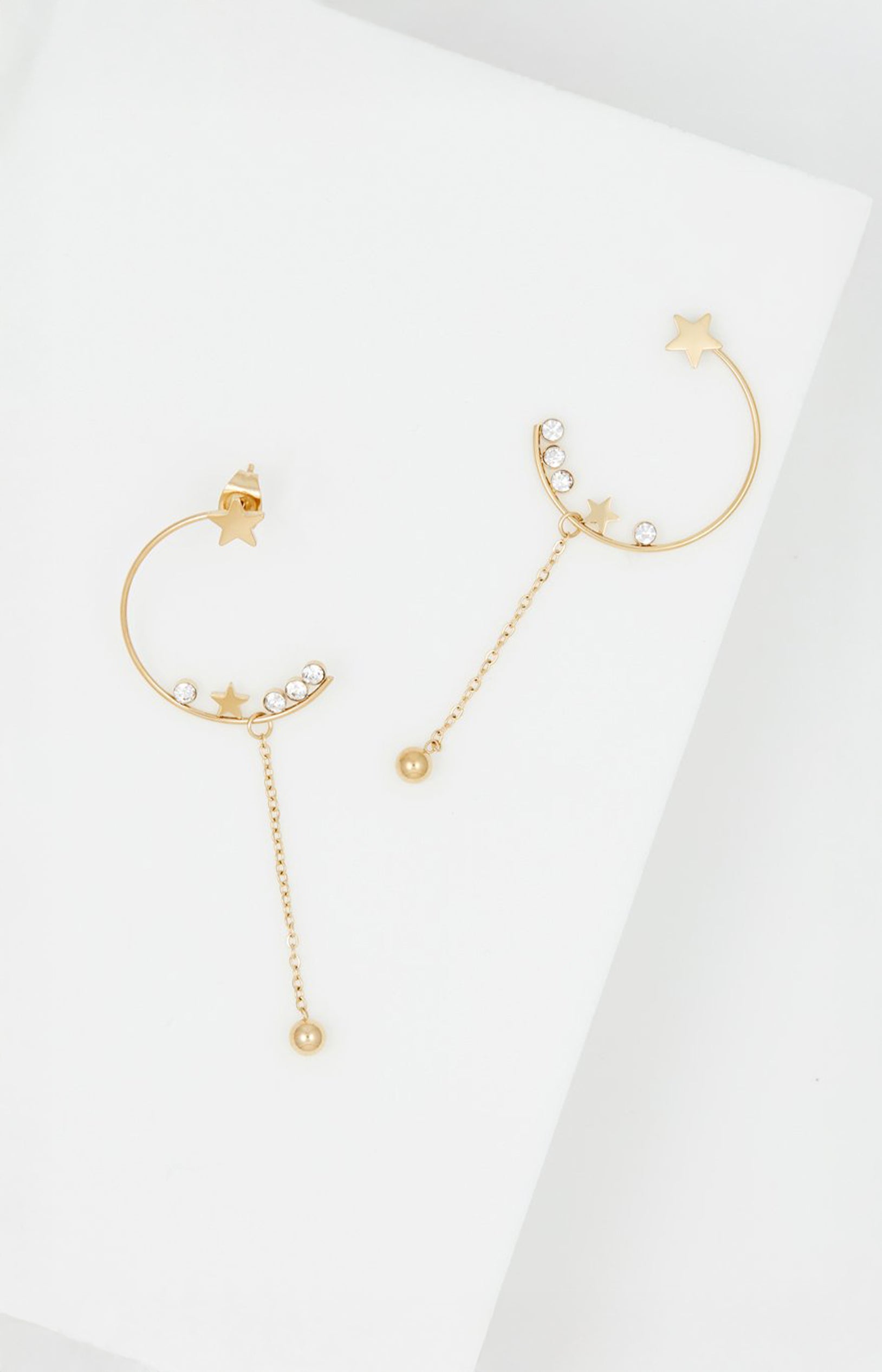 Boucles d’oreilles pendantes - Acier inoxydable & cristaux - Doré