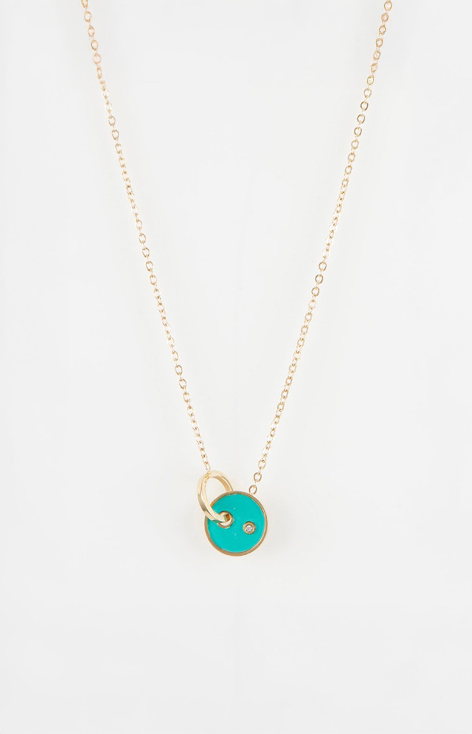 Collier pendentif pierre sertie - Acier inoxydable - Doré & turquoise
