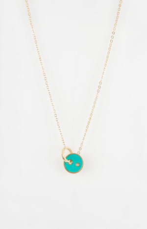 Collier pendentif pierre sertie - Acier inoxydable - Doré & turquoise
