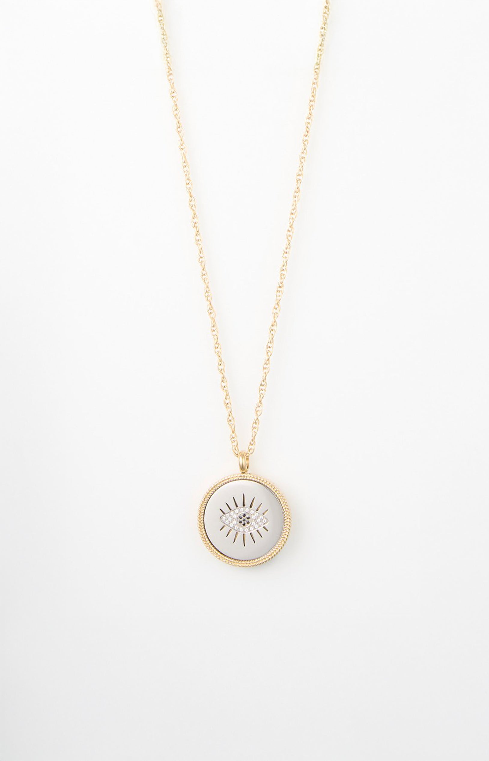 Sautoir pendentif serti – Laiton doré – Doré & blanc