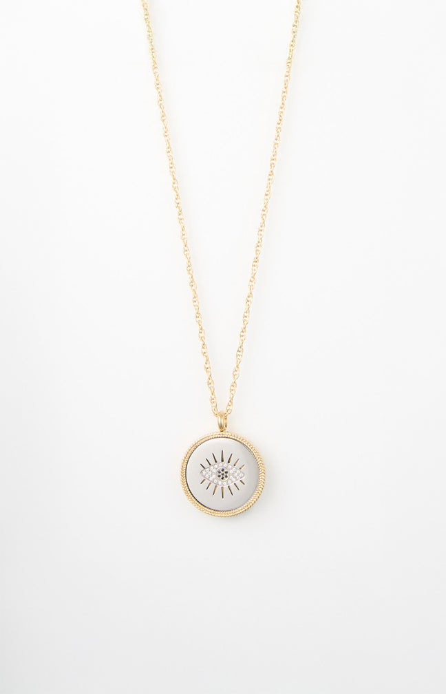 Sautoir pendentif serti – Laiton doré – Doré & blanc