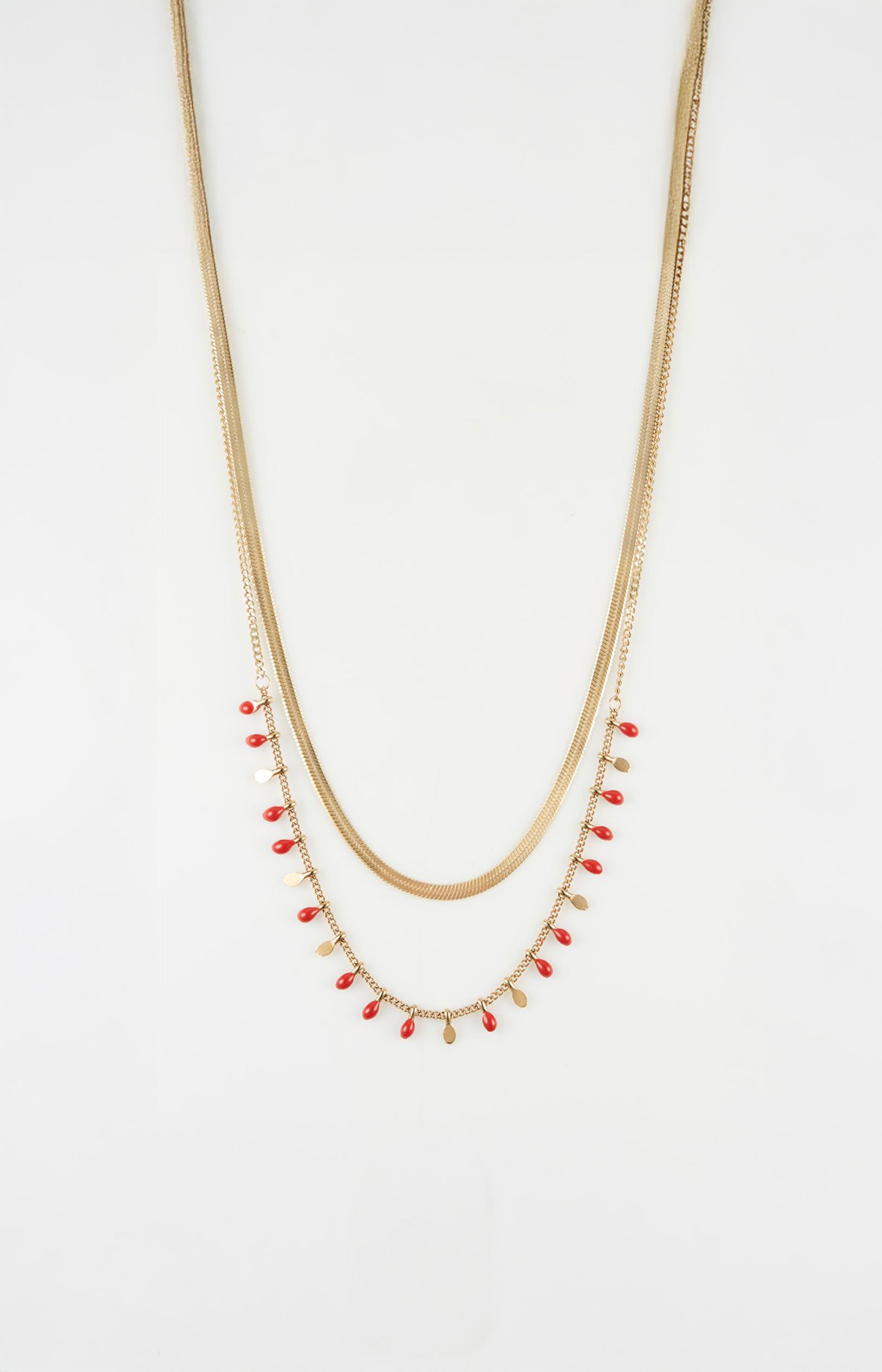 Collier double rang - Acier inoxydable - Doré & rouge