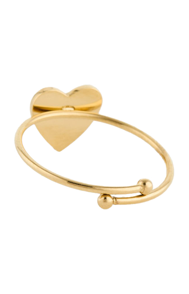 Bague en cœur ajustable – Acier inoxydable & zirconiums – Doré & noir