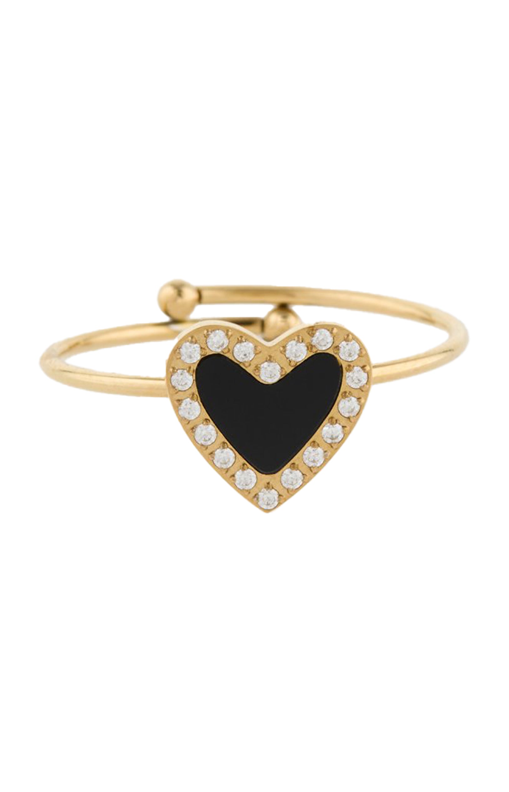 Bague en cœur ajustable – Acier inoxydable & zirconiums – Doré & noir