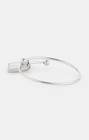 Bague ajustable - Acier inoxydable & nacre - Argenté & blanc