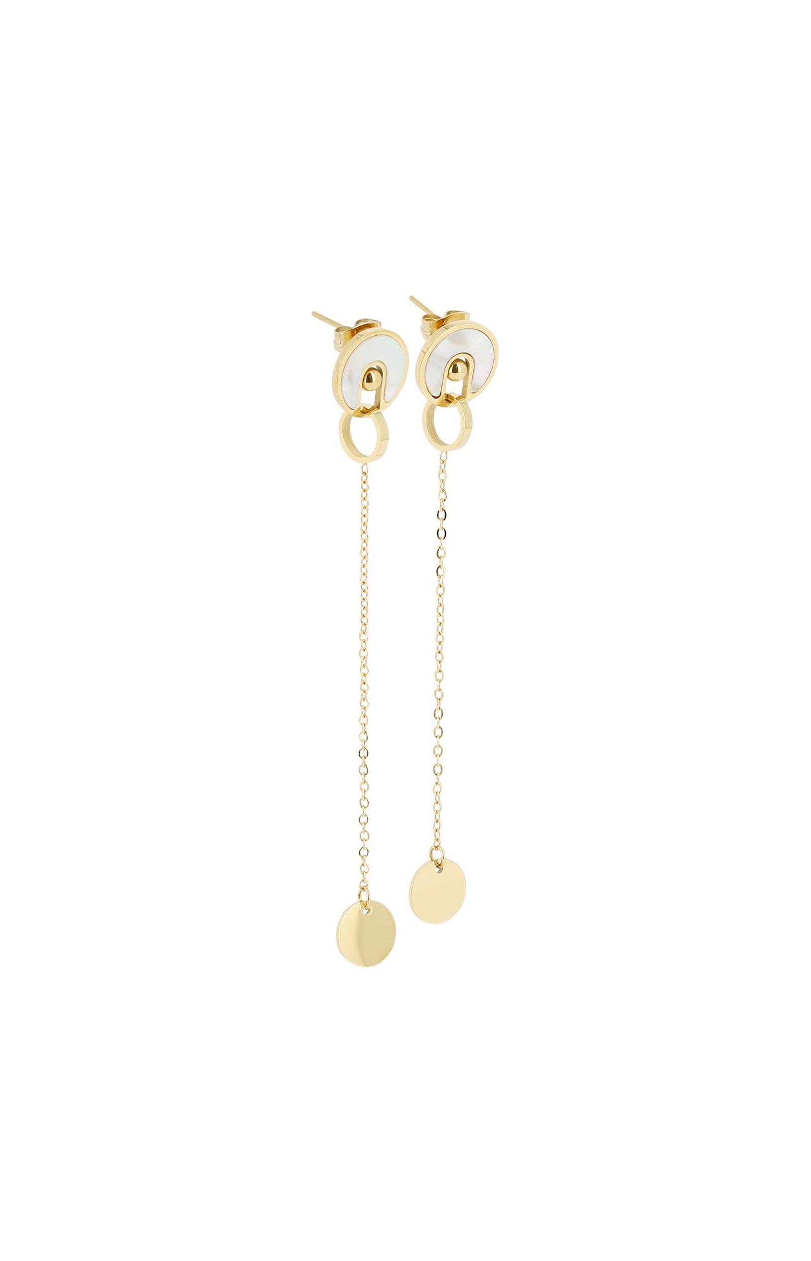 Boucles d’oreilles pendantes Métamorphose - Acier inoxydable & nacres - Doré & blanc