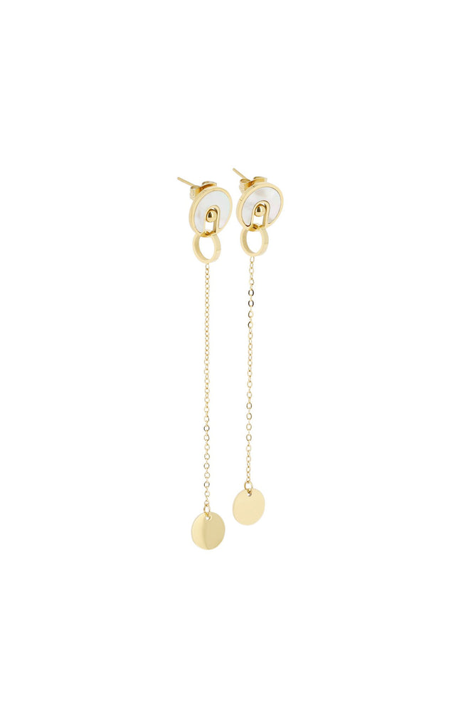 Boucles d’oreilles pendantes Métamorphose - Acier inoxydable & nacres - Doré & blanc