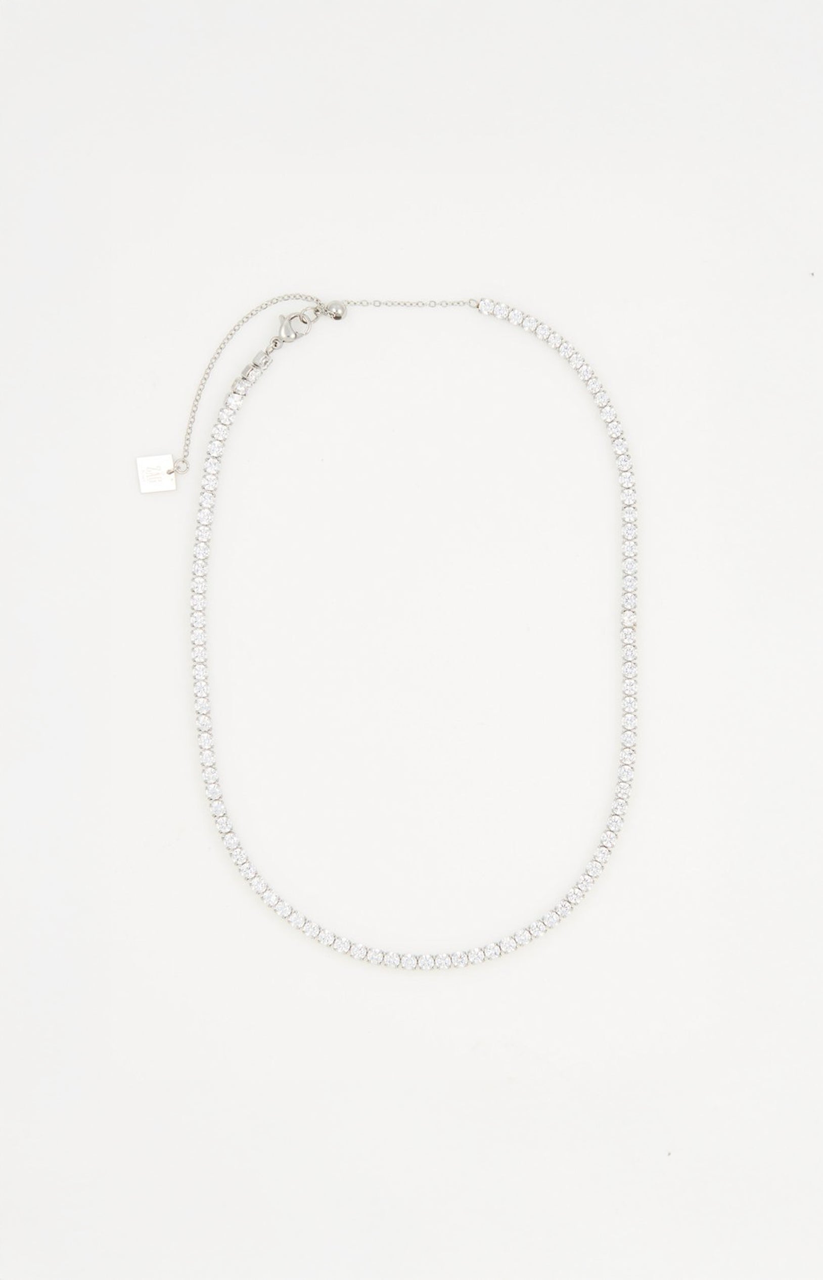 Collier - Acier inoxydable & zircon - Argenté & blanc