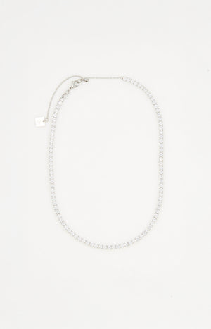 Collier - Acier inoxydable & zircon - Argenté & blanc