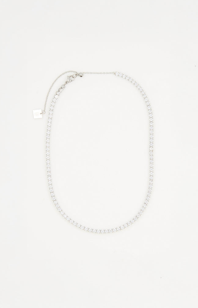 Collier - Acier inoxydable & zircon - Argenté & blanc