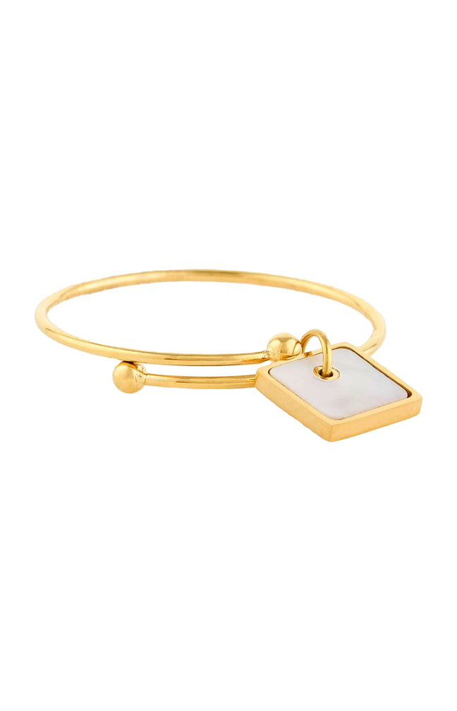 Bague ajustable - Acier inoxydable & nacre - Doré