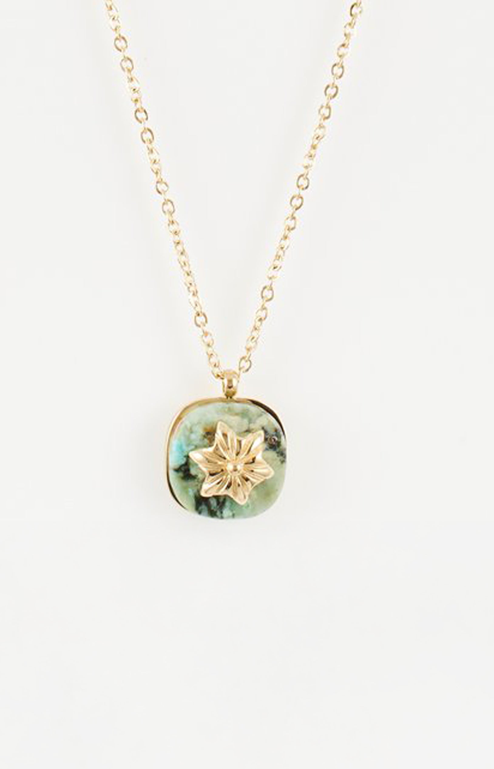 Collier court – Acier inoxydable - Doré & turquoise