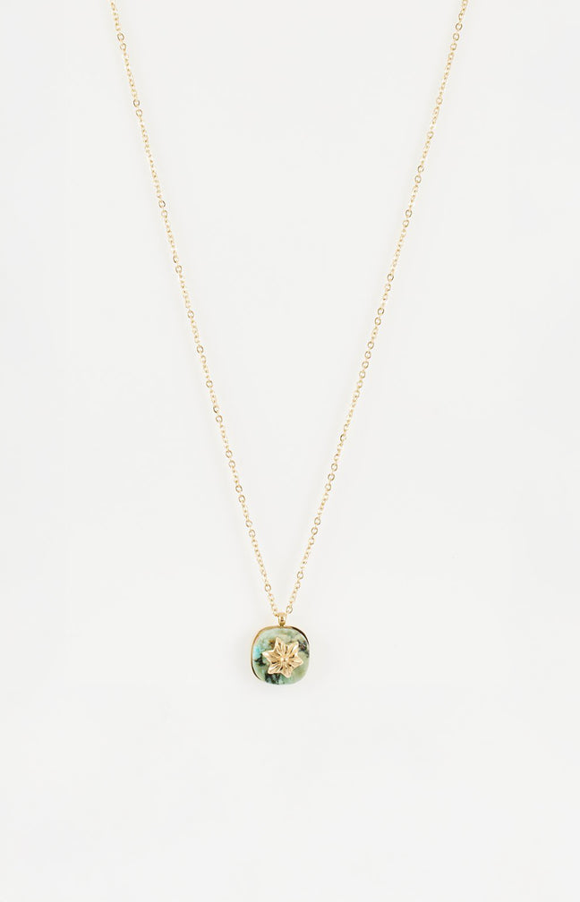 Collier court – Acier inoxydable - Doré & turquoise