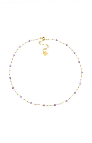 Collier pendentif - Louane - Acier inoxydable & améthystes - Doré & violet