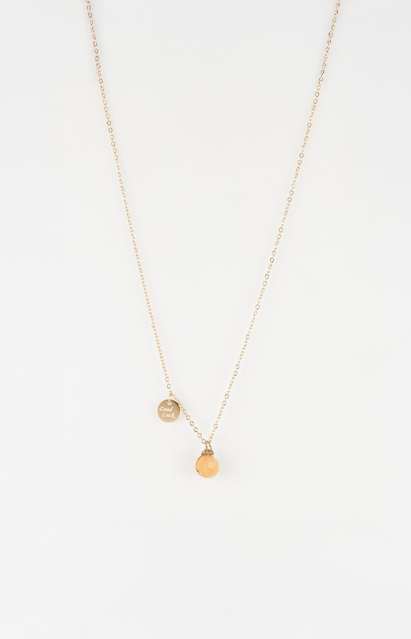 Collier pendentif - Acier inoxydable & cornaline - Doré & orange