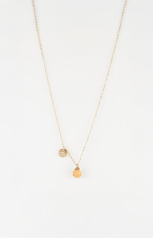 Collier pendentif - Acier inoxydable & cornaline - Doré & orange