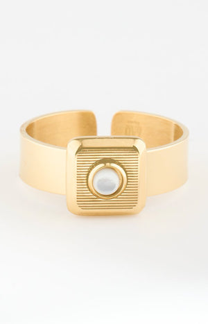Bague ajustable - Acier inoxydable & nacre - Doré & blanc