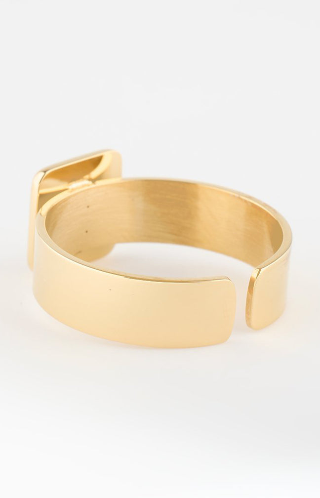 Bague ajustable - Acier inoxydable & nacre - Doré & blanc