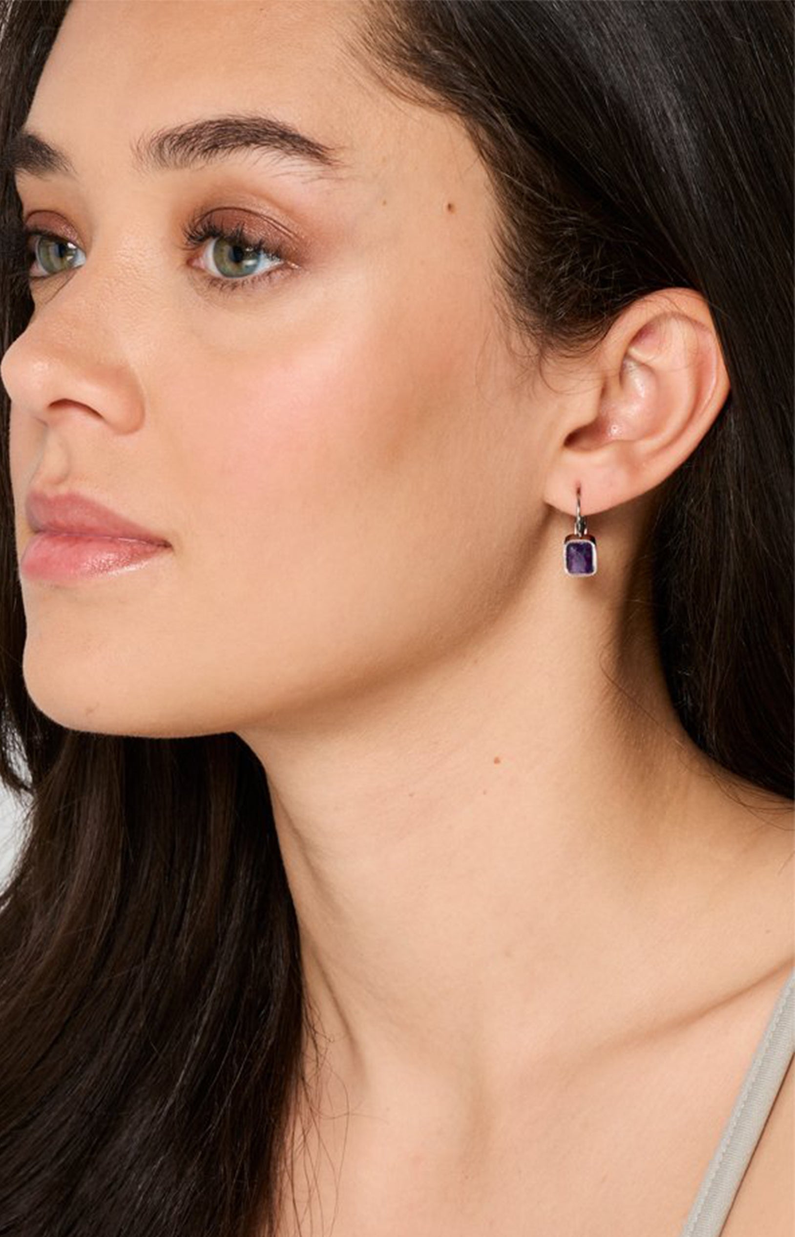 Boucles d’oreilles - Acier inoxydable & améthyste - Argenté & violet