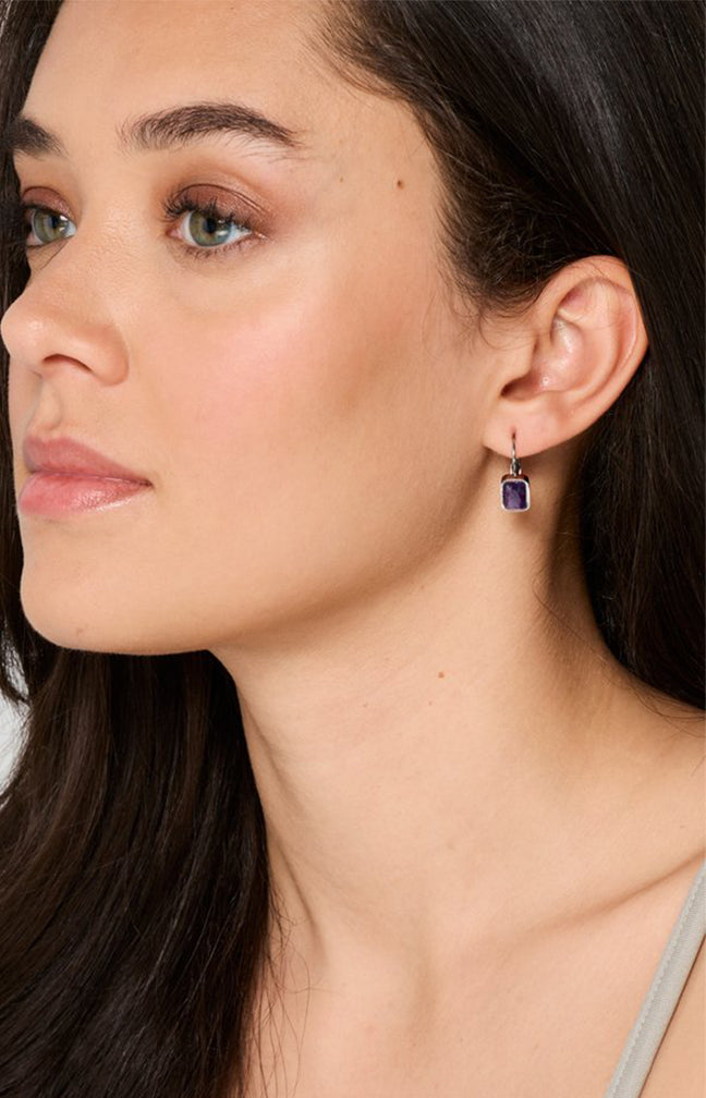 Boucles d’oreilles - Acier inoxydable & améthyste - Argenté & violet