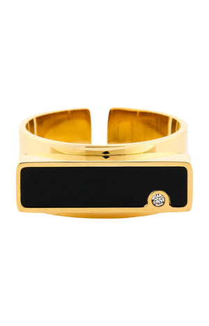 Bague ajustable - Acier inoxydable & cristal - Doré & noir