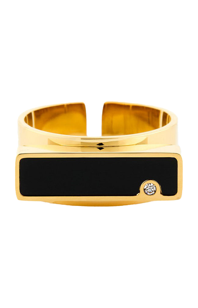 Bague ajustable - Acier inoxydable & cristal - Doré & noir