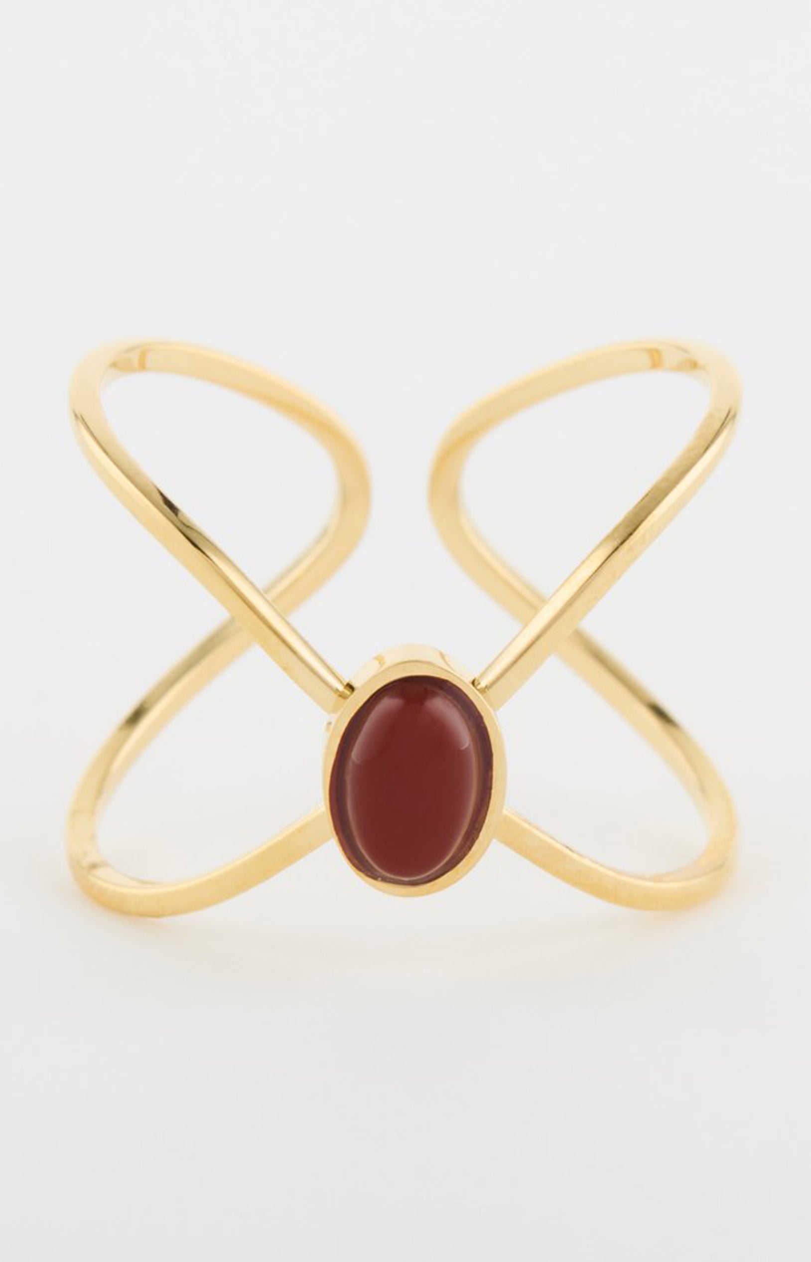 Bague ajustable - Acier inoxydable & cornaline - Doré & rouge