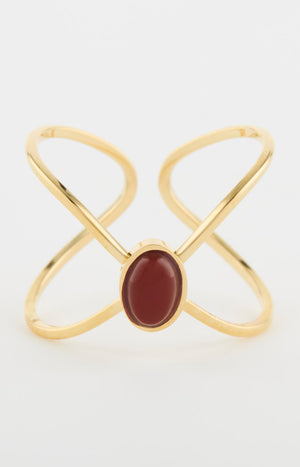 Bague ajustable - Acier inoxydable & cornaline - Doré & rouge