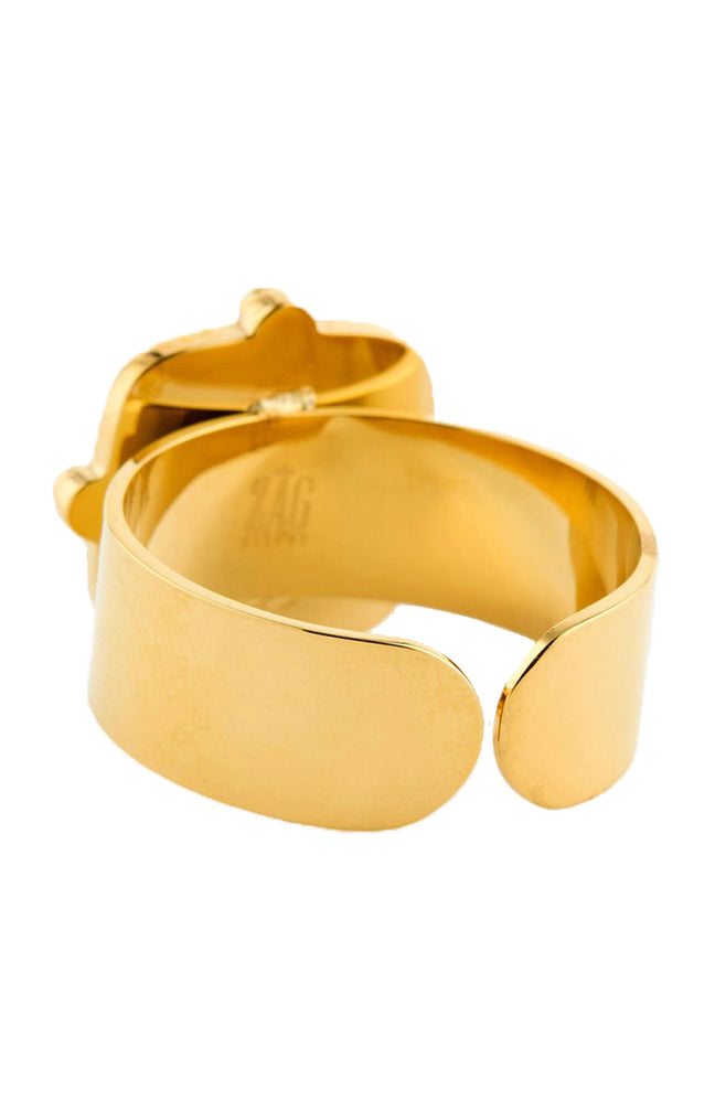 Bague ajustable - Acier inoxydable, nacre & malachite - Doré, gris & vert