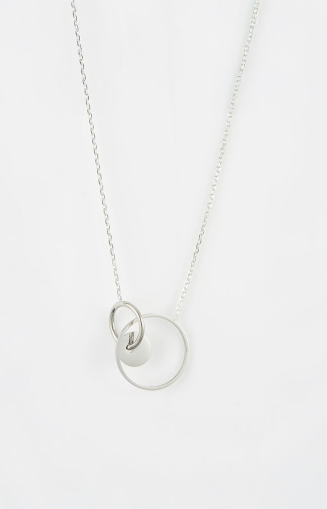 Collier pendentif - Acier inoxydable & nacre - Argenté & blanc
