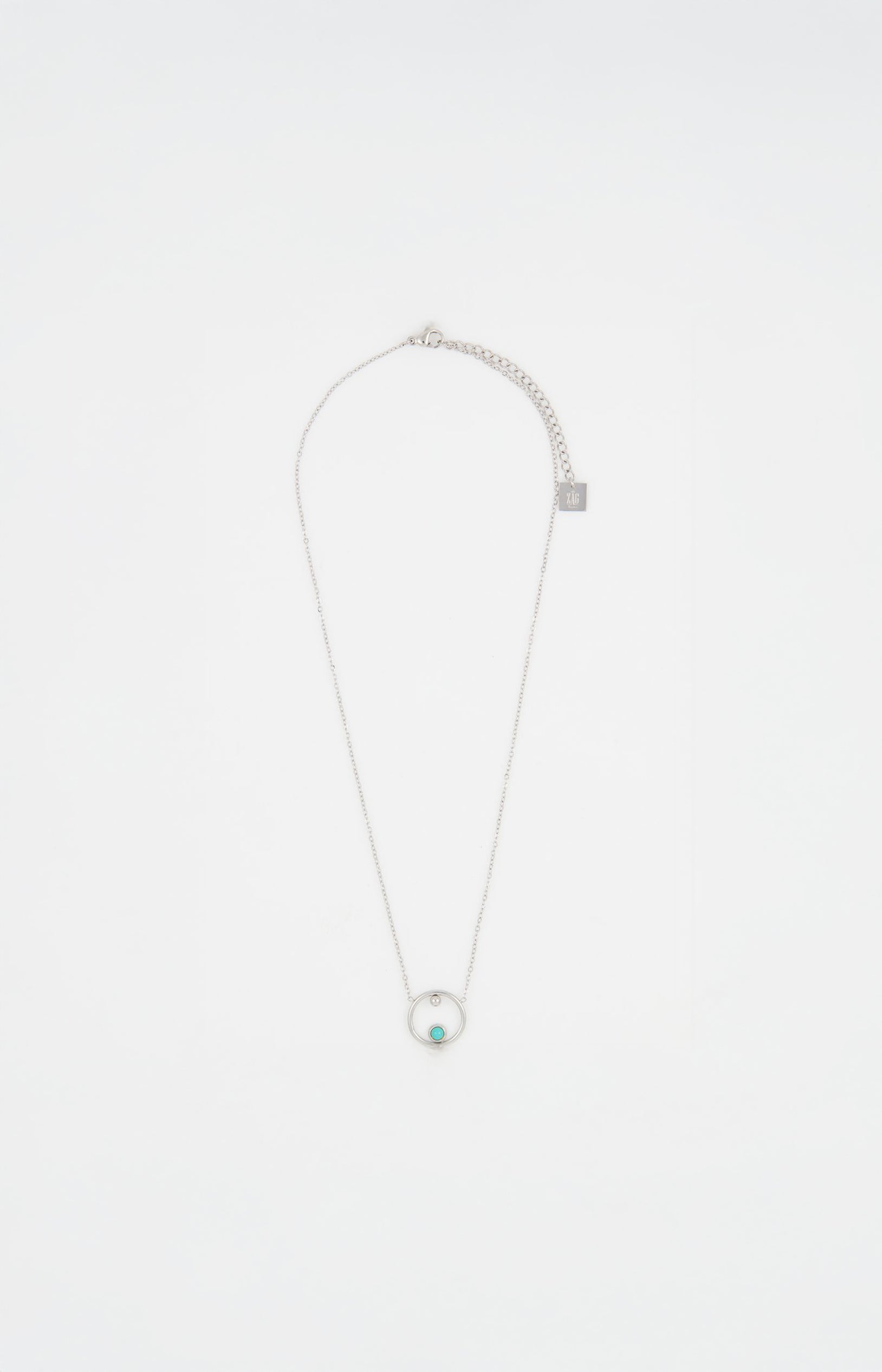 Collier pendentif - Angie – Acier inoxydable & turquoise – Argenté & turquoise