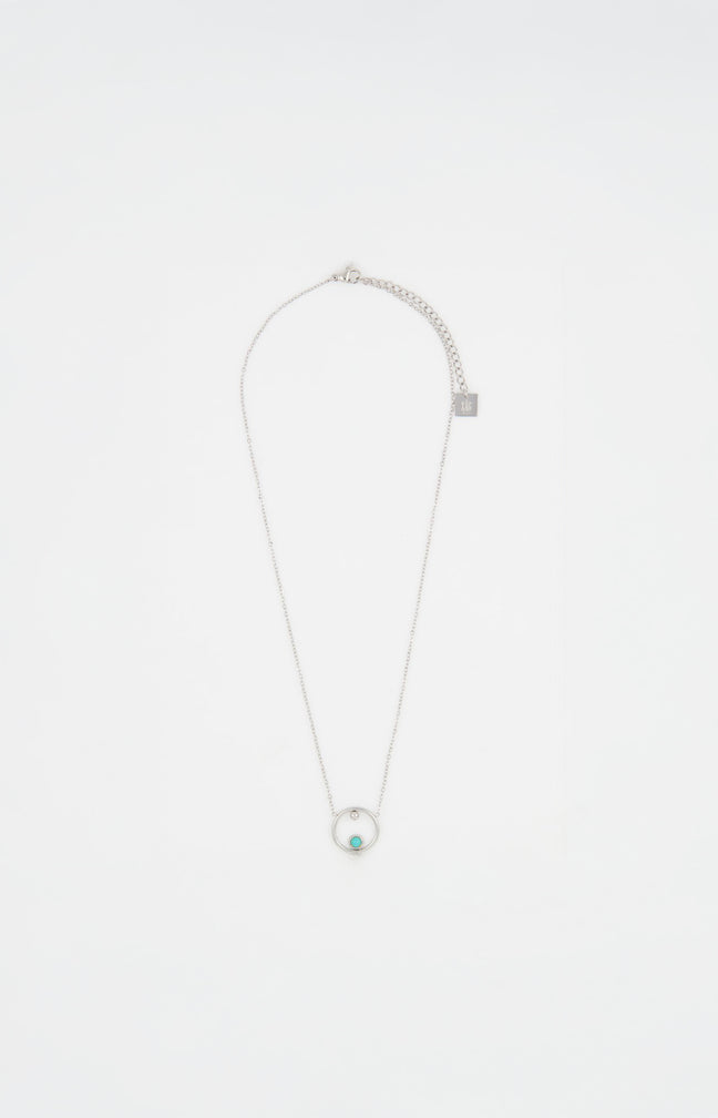 Collier pendentif - Angie – Acier inoxydable & turquoise – Argenté & turquoise