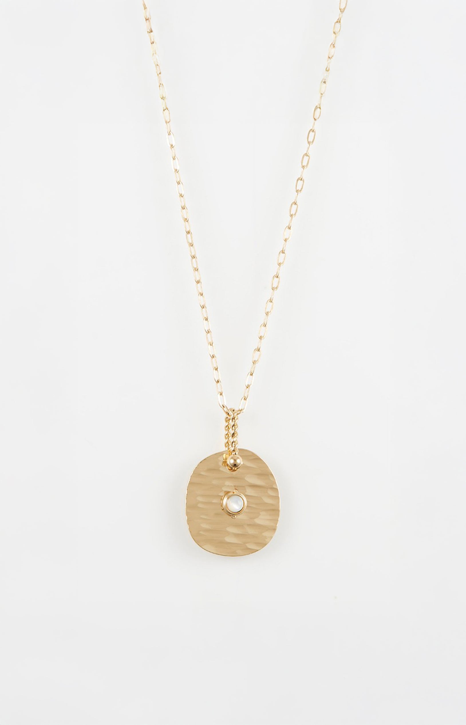 Collier pendentif rond - Acier inoxydable & nacre - Doré