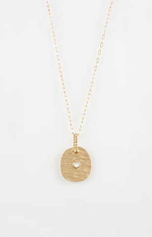 Collier pendentif rond - Acier inoxydable & nacre - Doré