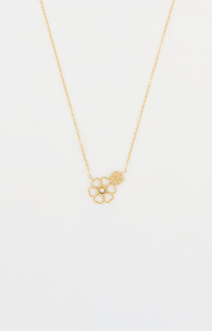 Collier pendentif fleur- Acier inoxydable - Doré