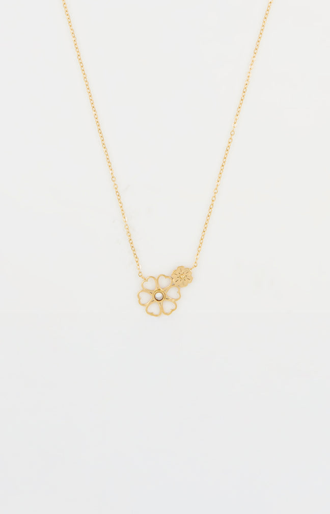 Collier pendentif fleur- Acier inoxydable - Doré