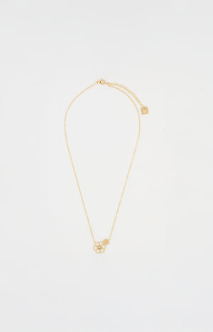 Collier pendentif fleur- Acier inoxydable - Doré