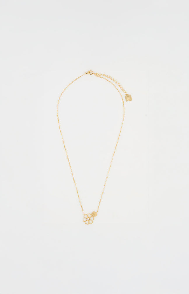 Collier pendentif fleur- Acier inoxydable - Doré