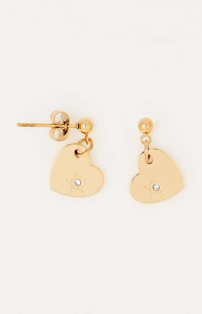 Boucles d’oreilles cœur - Acier inoxydable & cristal - Doré