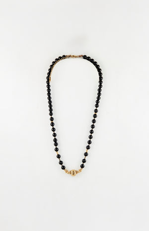 Collier pendentif ovale - Acier inoxydable & onyx - Doré & noir