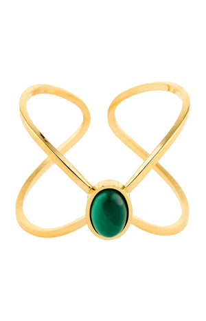 Bague ajustable - Acier inoxydable & malachite - Doré & vert