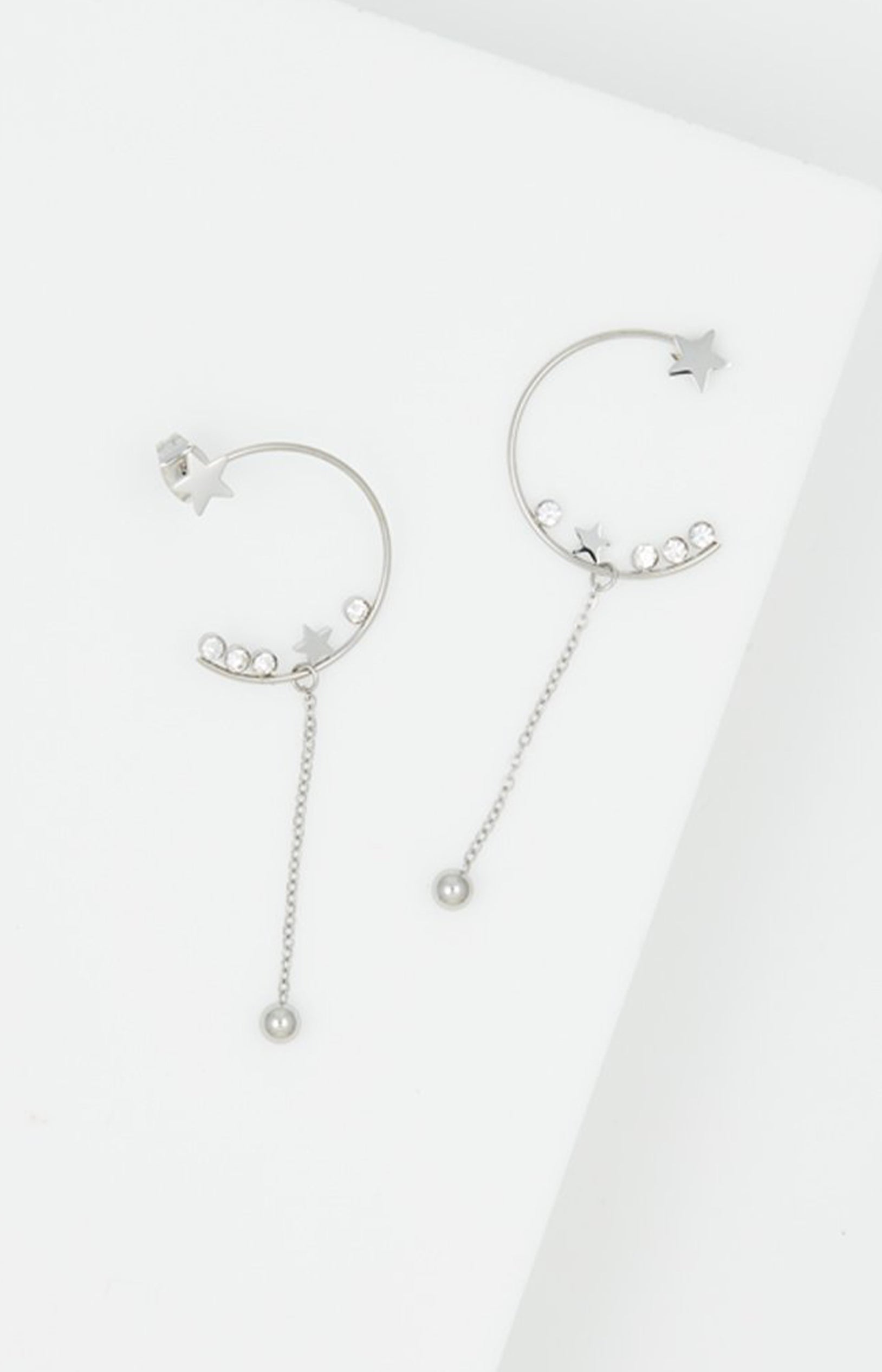 Boucles d’oreilles pendantes - Acier inoxydable & cirstaux - Argenté
